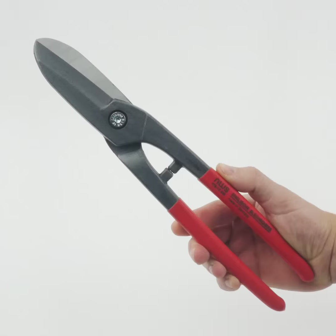 Load video: NWS 12" English Pattern Tin Snips - Atramentized - Plastic Grip