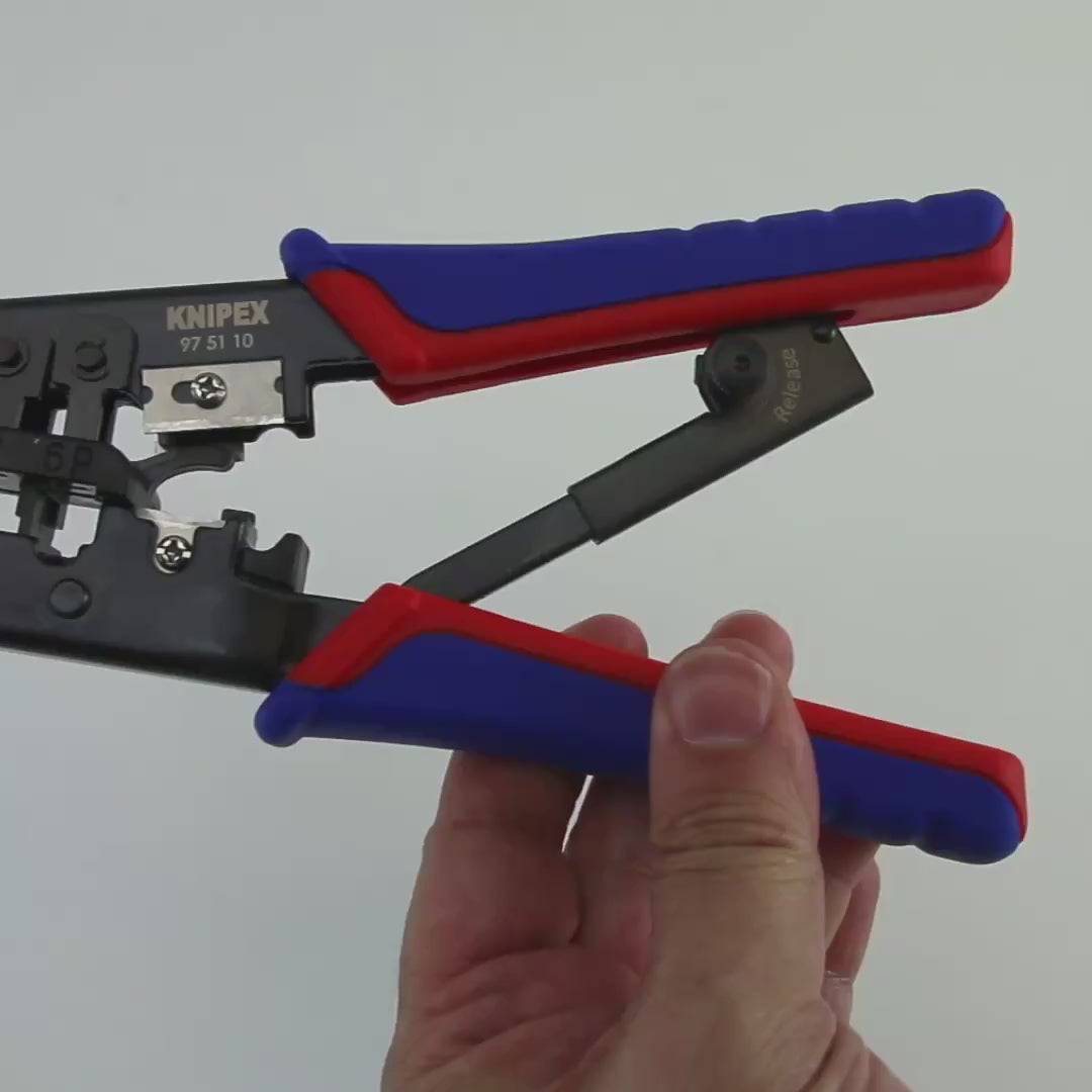 Load video: Knipex Crimping Pliers for Western plugs - MultiGrip