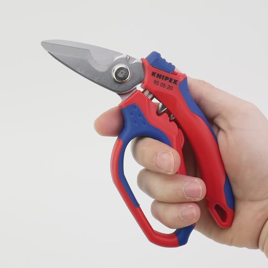 Load video: Knipex Angled Electricians' Shears with Crimp Area