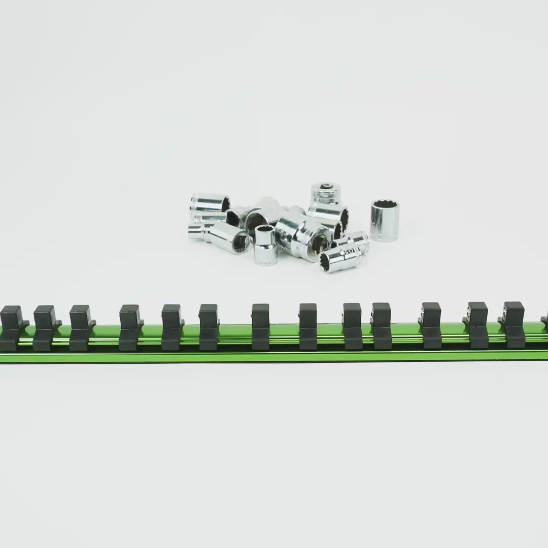 Load video: Heyco Metric Socket Set on Aluminum Rail 12 point - 3/8" Drive, 16 Pieces
