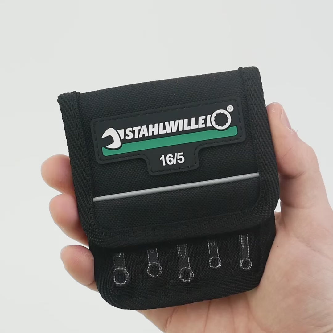 Load video: Stahlwille 16/5 OPEN BOX Combination Spanner Set, Metric, 3.2-5 mm