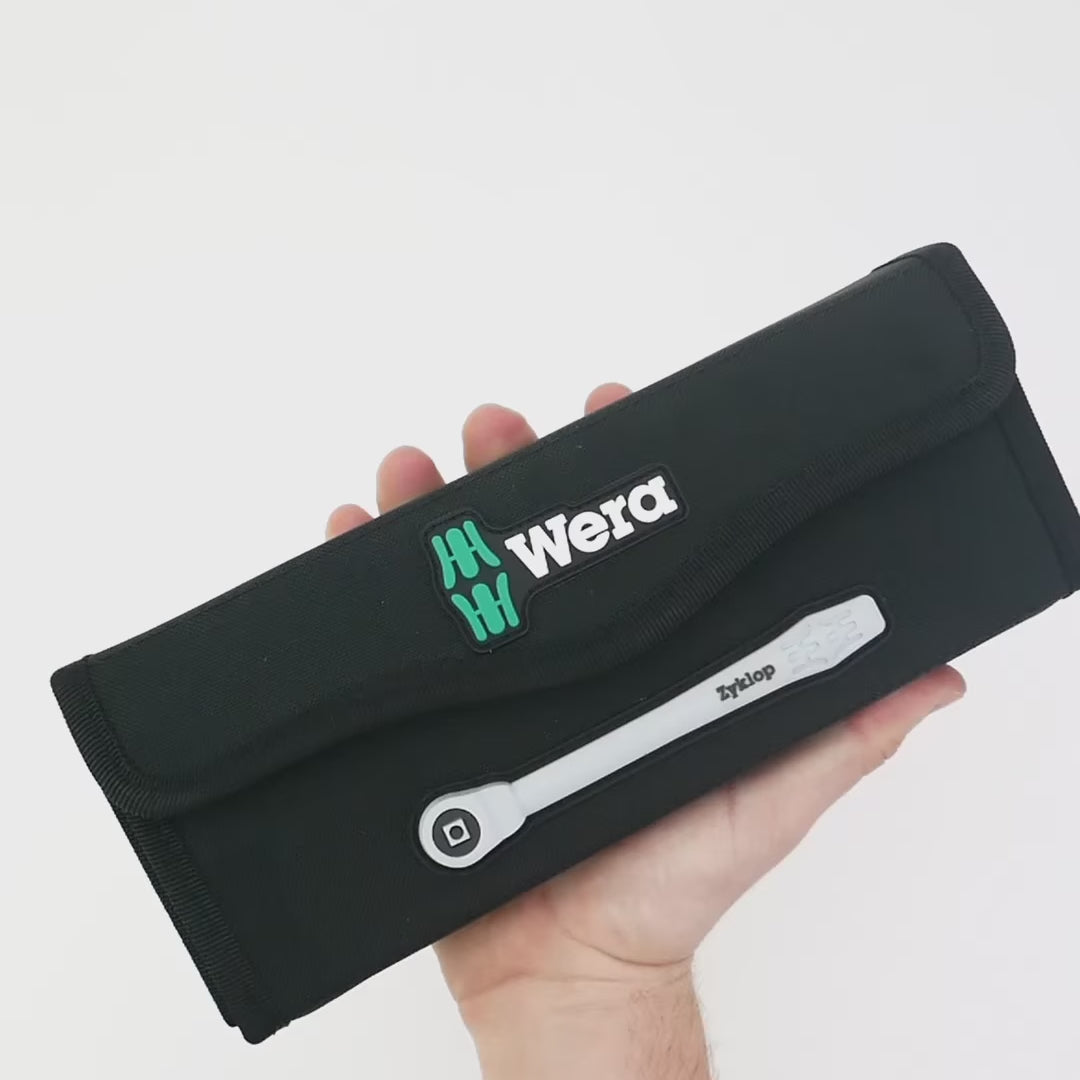 Load video: Wera 004047 Zyklop Metal Ratchet 3/8" Drive with Push-Through Square Metric Set