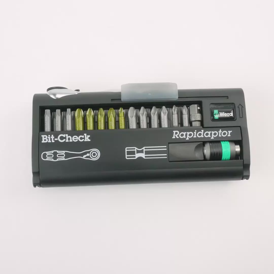 Load video: Wera 073640 30 Universal Bit Ratchet (Zyklop Mini) Set