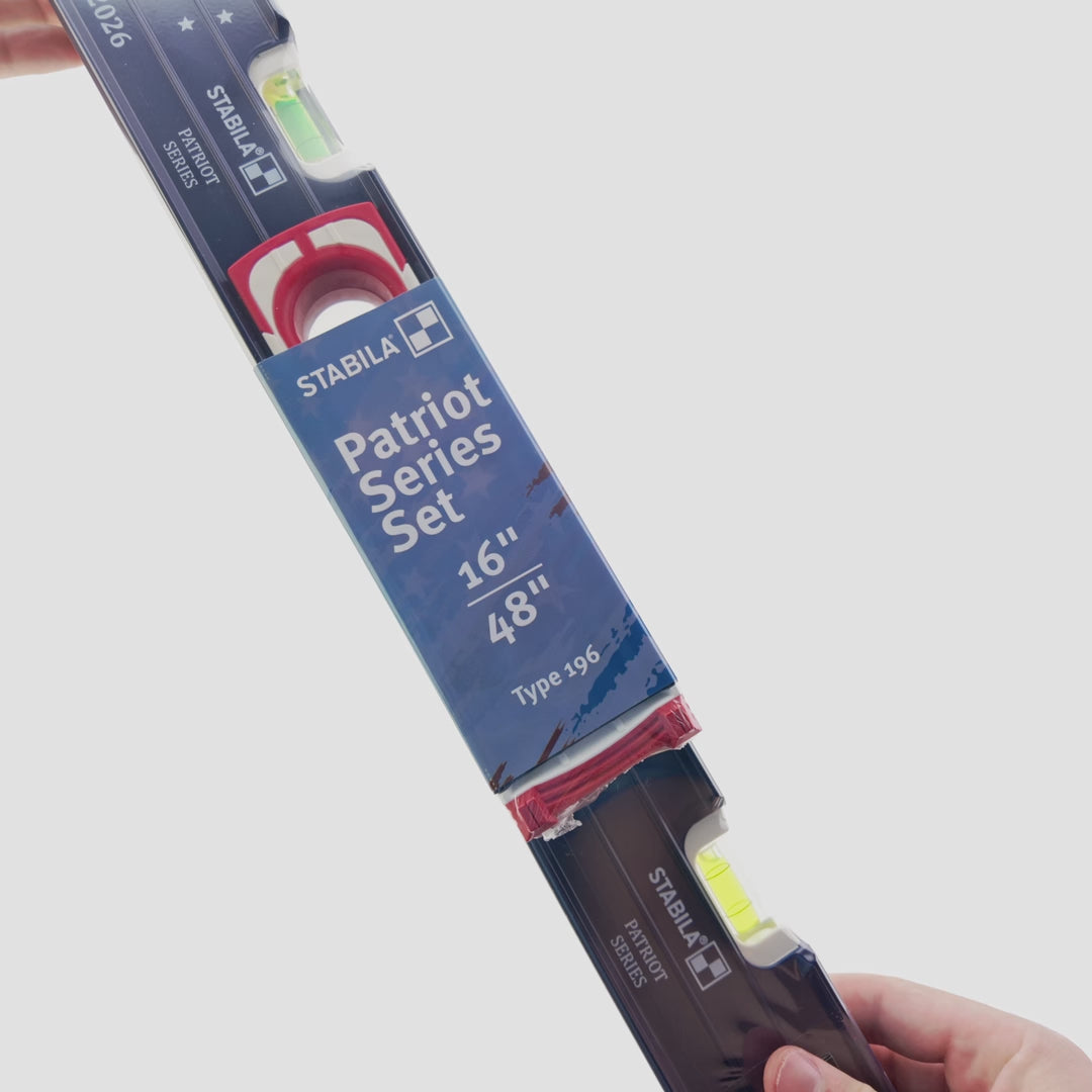 Load video: Stabila Patriot Series Type 196 Heavy Duty 48"/16" Level Set, 2 Pieces
