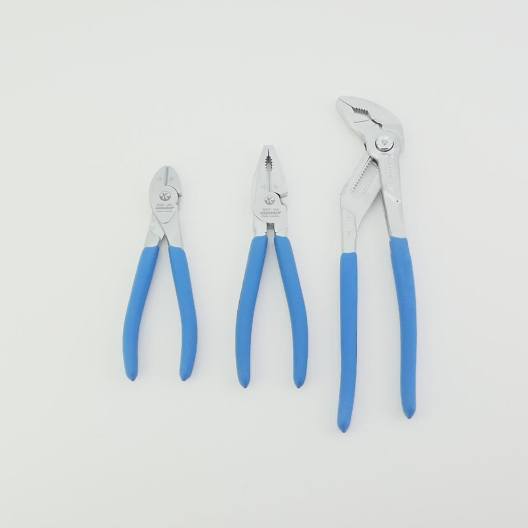 Load video: Gedore S8303 TC Pliers Set, 3 Pieces, Plastic Grip