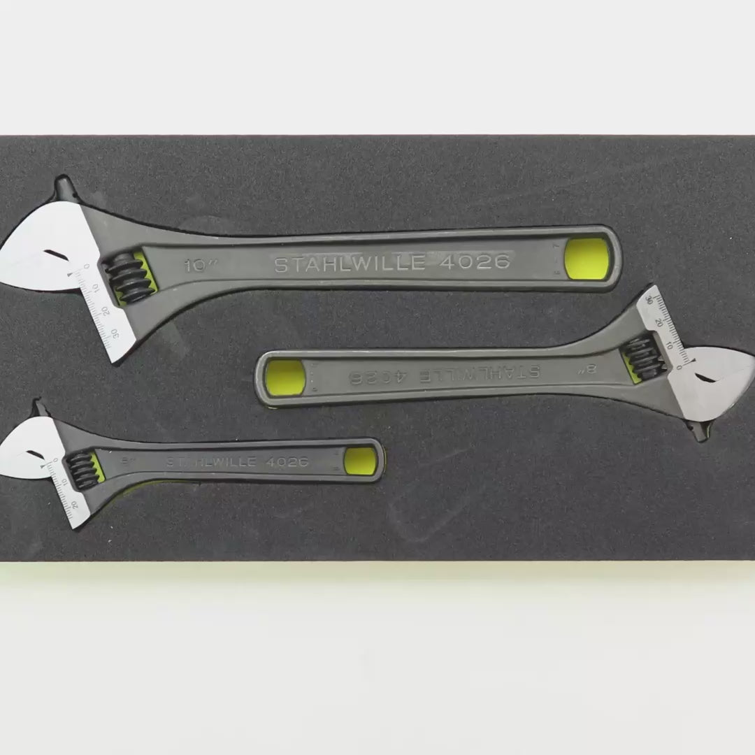 Load video: Stahlwille TCS 4026/3 Adjustable Wrench Set in TCS Inlay, 3 Pieces