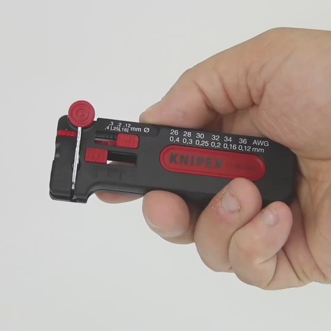 Load video: Knipex Mini Stripping Tool 36 - 26 AWG