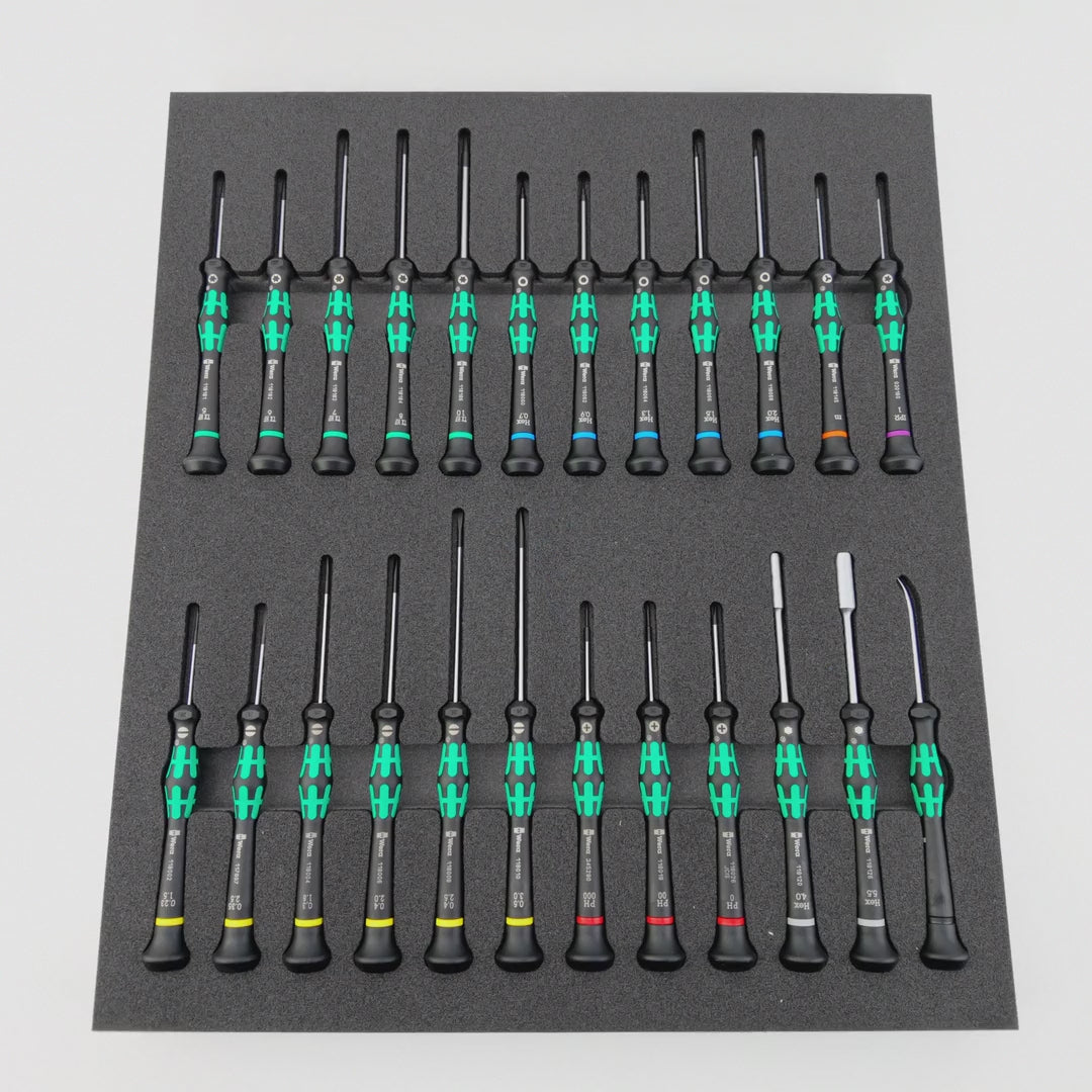 Load video: Wera 150106 Foam Insert Kraftform Micro Screwdriver Set 1, 24 Pieces