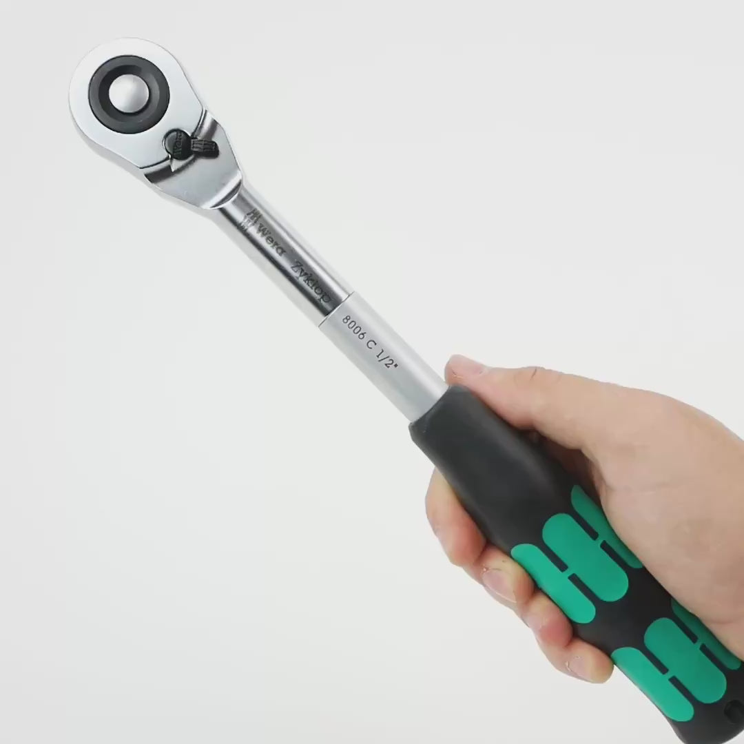 Load video: Wera 003780 Zyklop Hybrid Ratchet with Switch Lever, 1/2" Drive
