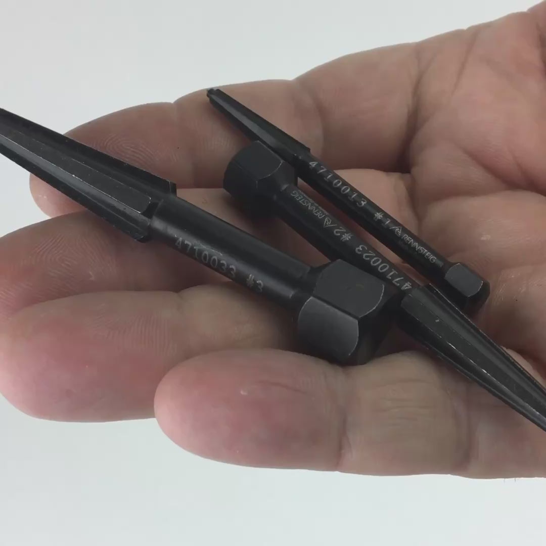 Load video: Rennsteig Double Edged Screw Extractor 3 Piece Set (Size 1-3)