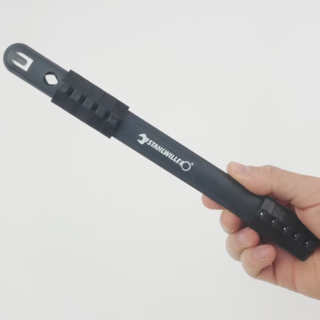 Load video: Stahlwille 12916/10 Plastic Socket Strip, 1/4" Square Drive, 10-piece, Empty