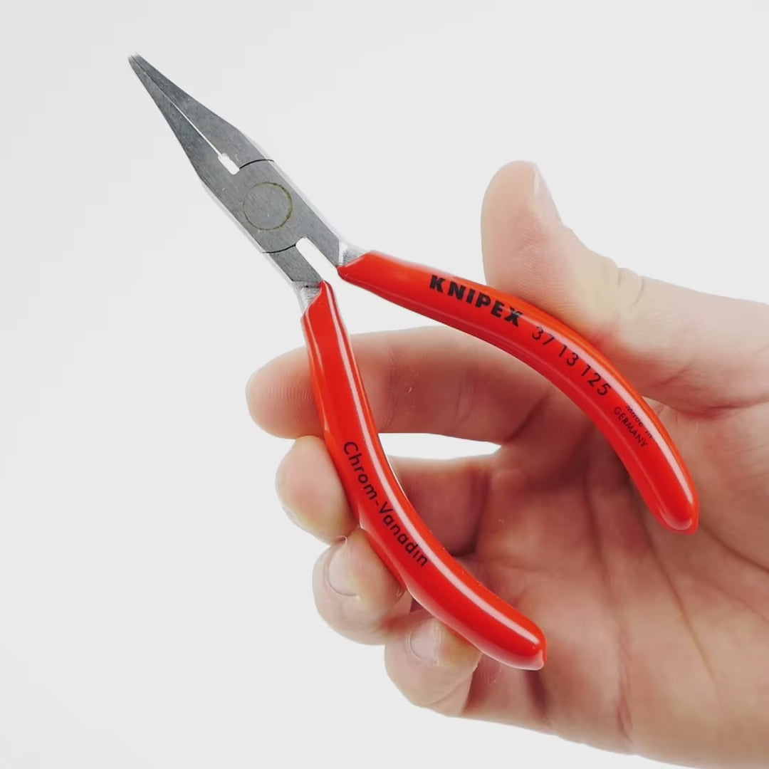 Load video: Knipex Precision Mechanic's Gripping Pliers (flat jaws) - Chrome w/ Plastic Grip