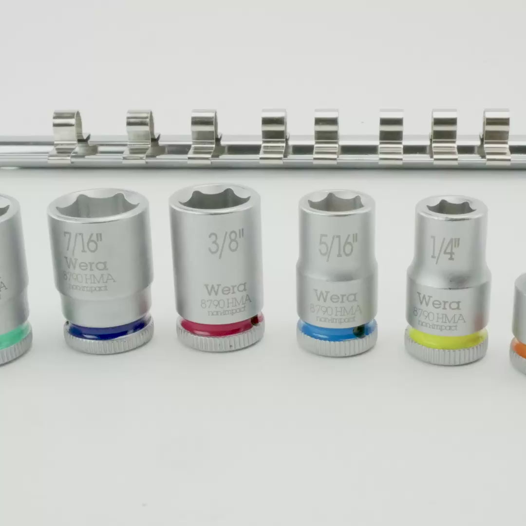 Load video: Wera 300201 Zyklop 1/4" SAE Socket Set