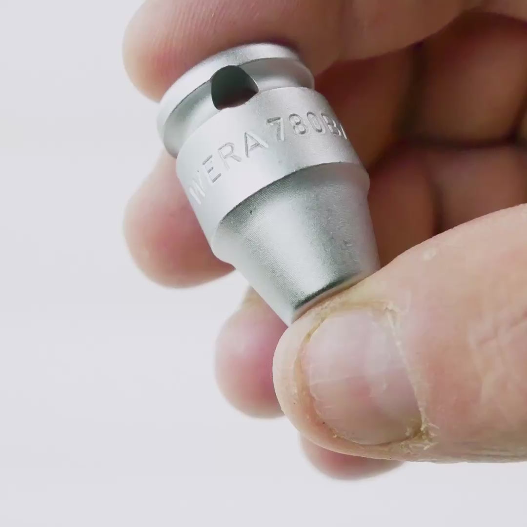 Load video: Wera 344511 3/8" Square to 1/4" Hex Adaptor (Extra Strong)