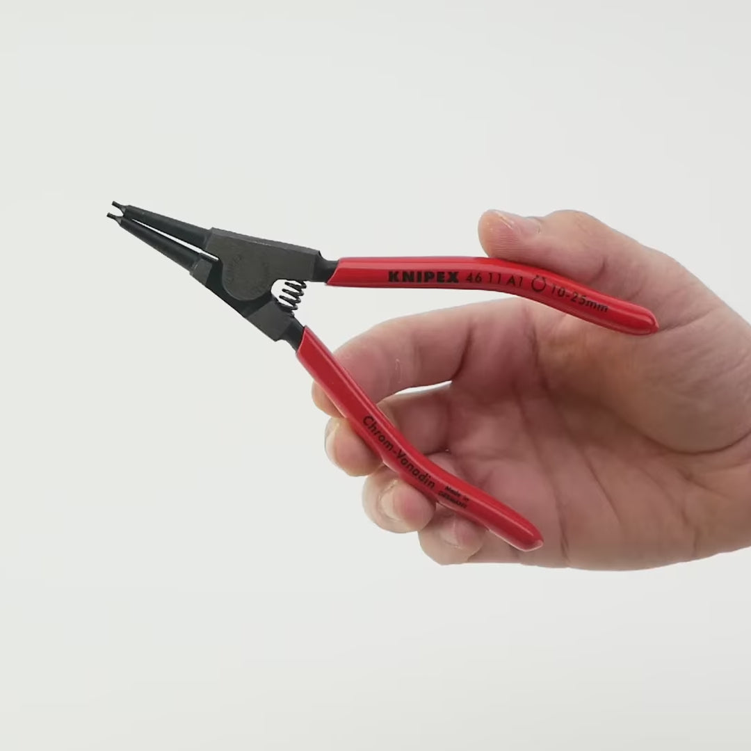 Load video: Knipex Straight Tip External Circlip Pliers 10-25 mm dia - Plastic Grip