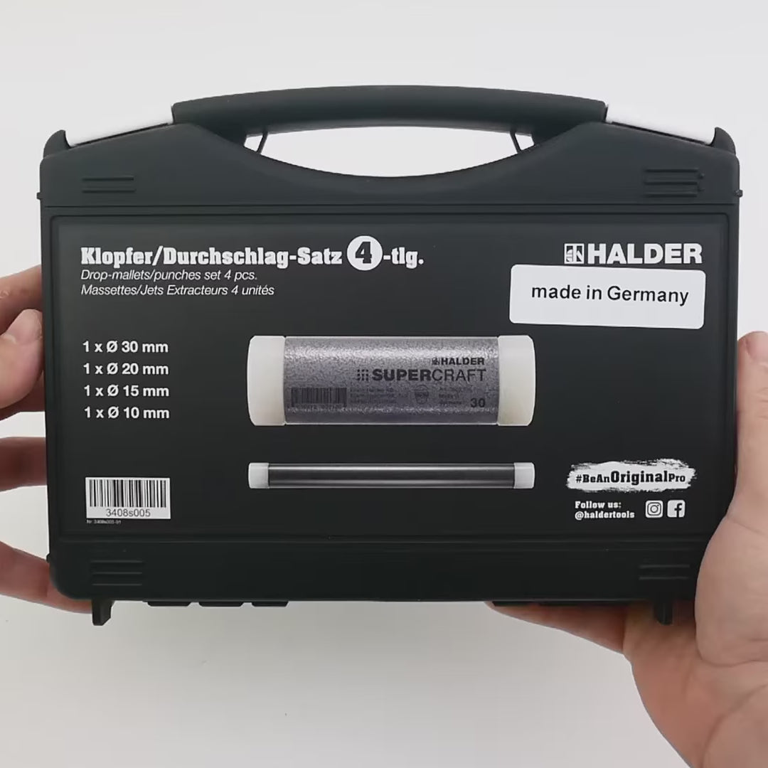 Load video: Halder Drop Mallet / Punch Set, 4 Pieces