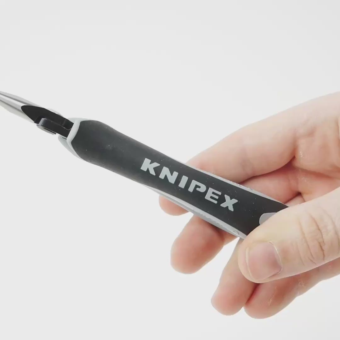 Load video: Knipex ESD Precision Electronics Gripping Pliers (half-round jaws)