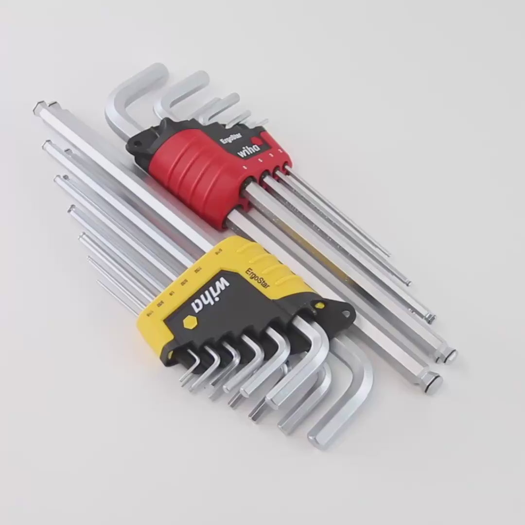 Load video: Wiha 66992 22 Piece ErgoStar MagicRing Ball End Hex L-Key Inch/Metric Set
