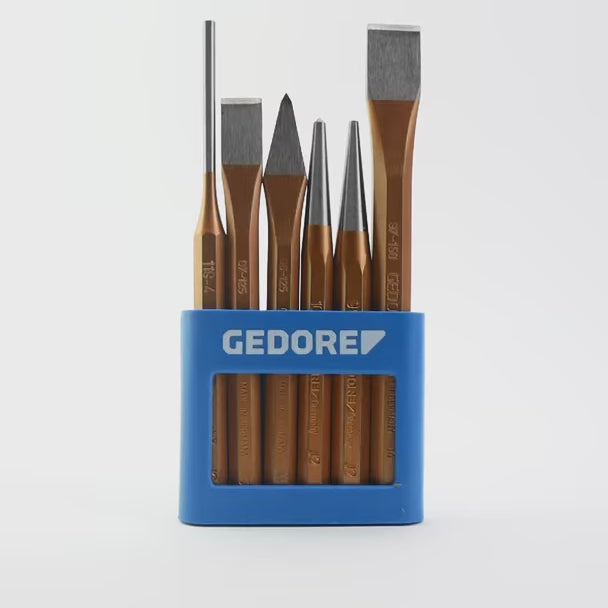 Load video: Gedore 106 Chisel and punch set 6 pcs in plastic holder