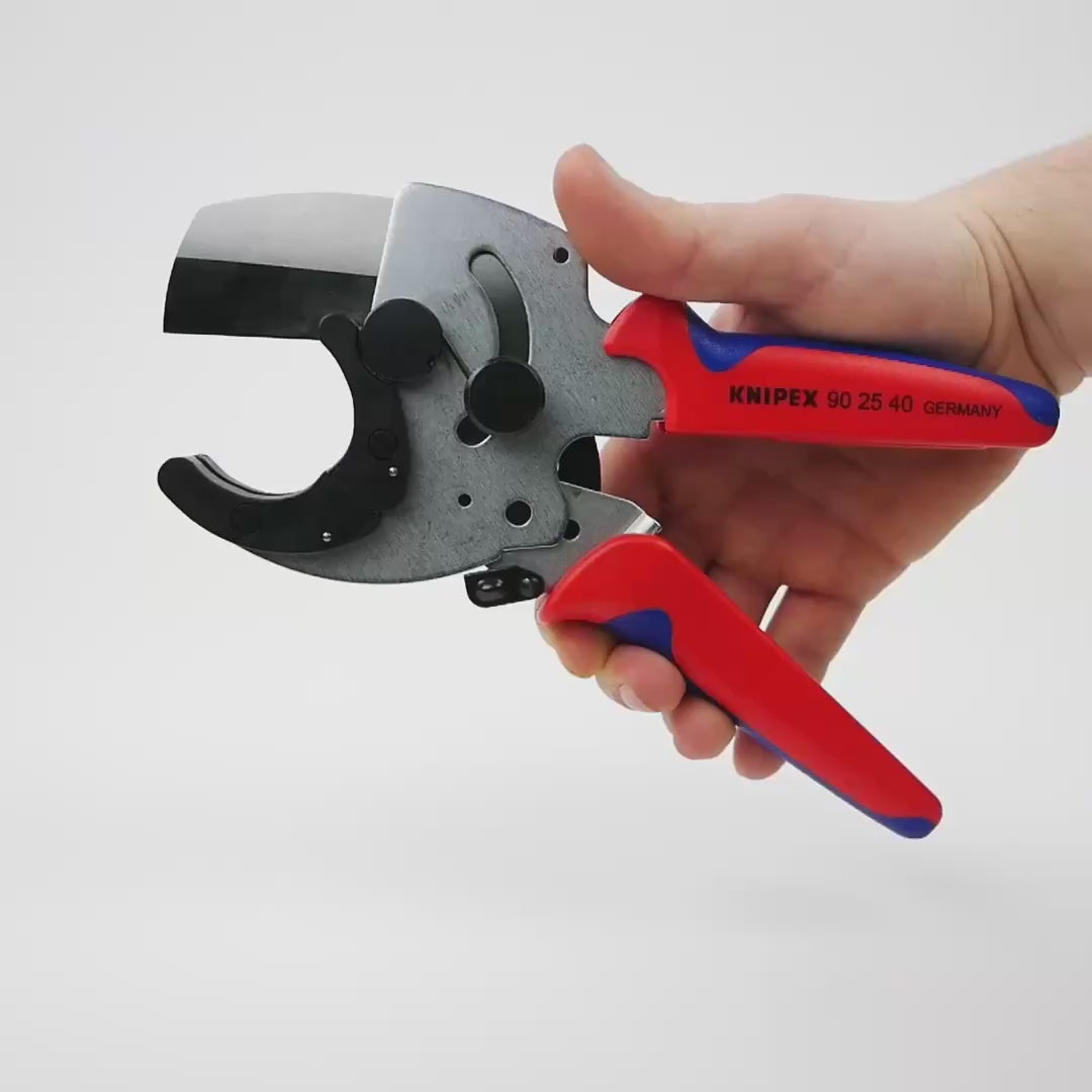 Load video: Knipex Pipe Cutter for Composite and Plastic Pipes