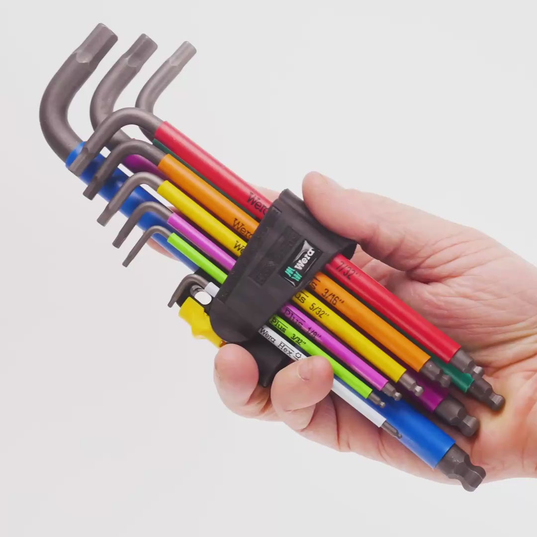 Load video: Wera 022640 Multicolor Hex + Ball End Hex SAE L-key Clip Set