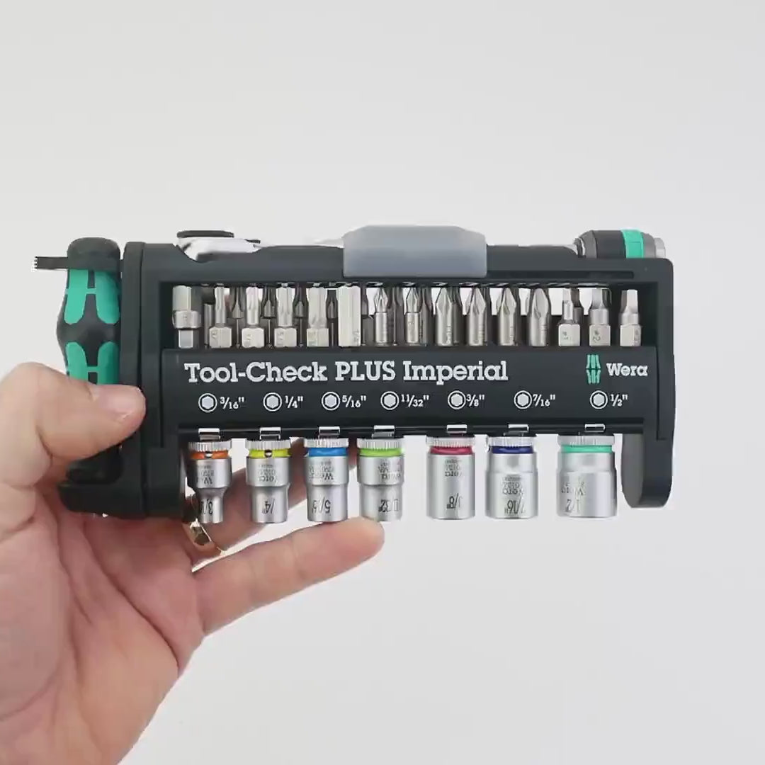 Load video: Wera 056491 Tool-Check Plus Bit Ratchet Set with Sockets - Imperial