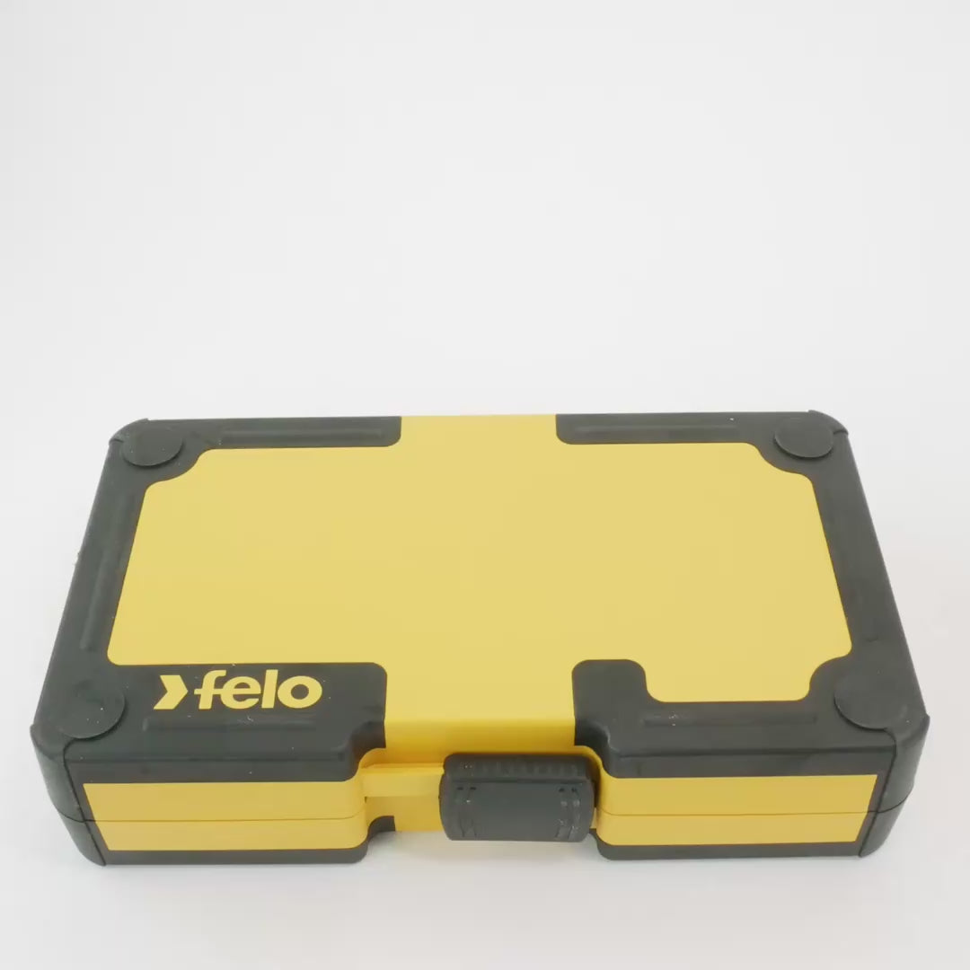 Load video: Felo Felo R-GO 36 piece Box SL,Hex,PH,PZ,TX,SQ Bits Ratchet, Bitholder