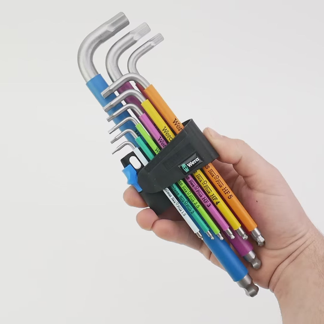 Load video: Wera 022669 Metric Multicolor Stainless Steel Ball End Hex L-key Set