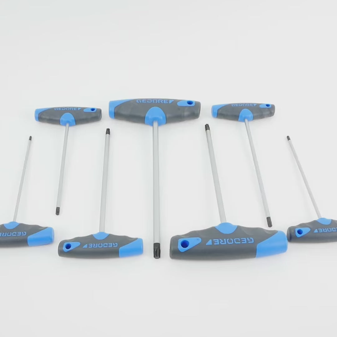 Load video: Gedore 2142 TX-007 7 Pc Torx T-Handle Set T10-T40