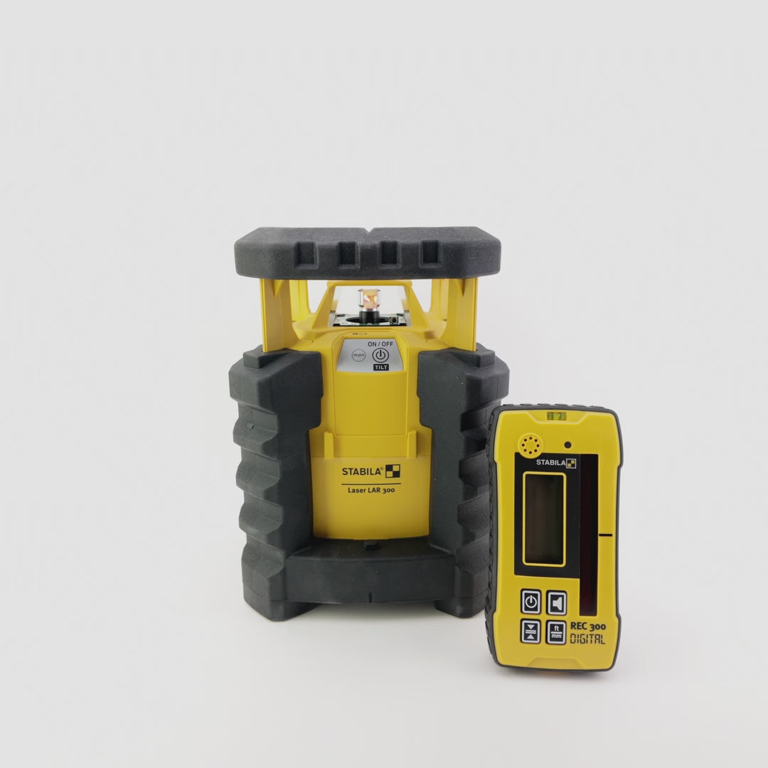 Load video: Stabila LAR 300 Rotary Laser Kit, 3 Pieces