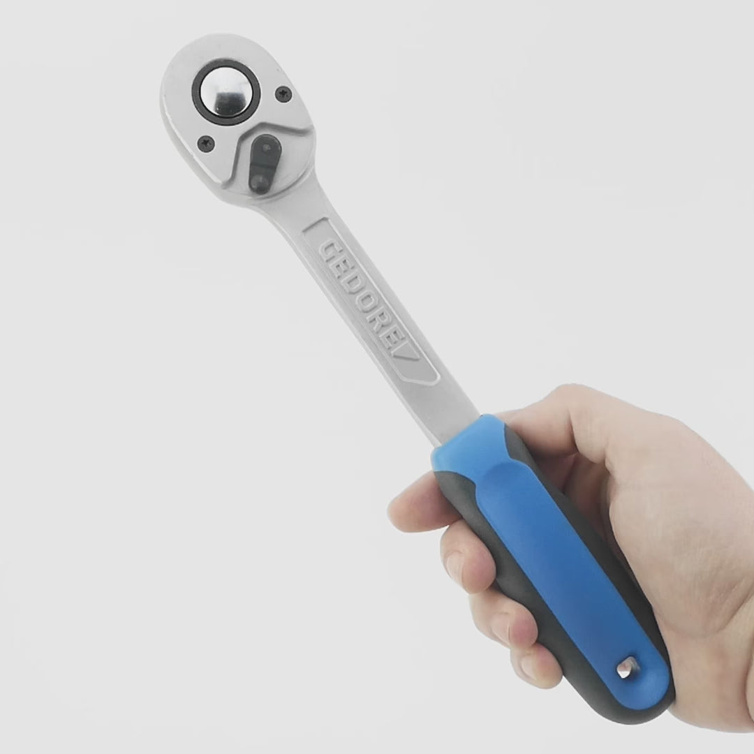 Load video: Gedore 1993 ALU-10 Aluminium reversible ratchet 1/2"