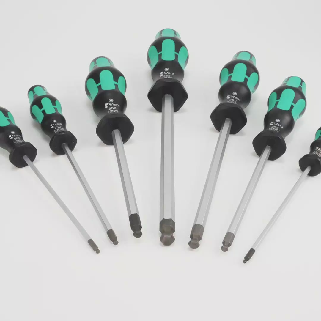 Load video: Wera Kraftform Plus Metric Ball End Hex Screwdriver Set, 7 Pieces