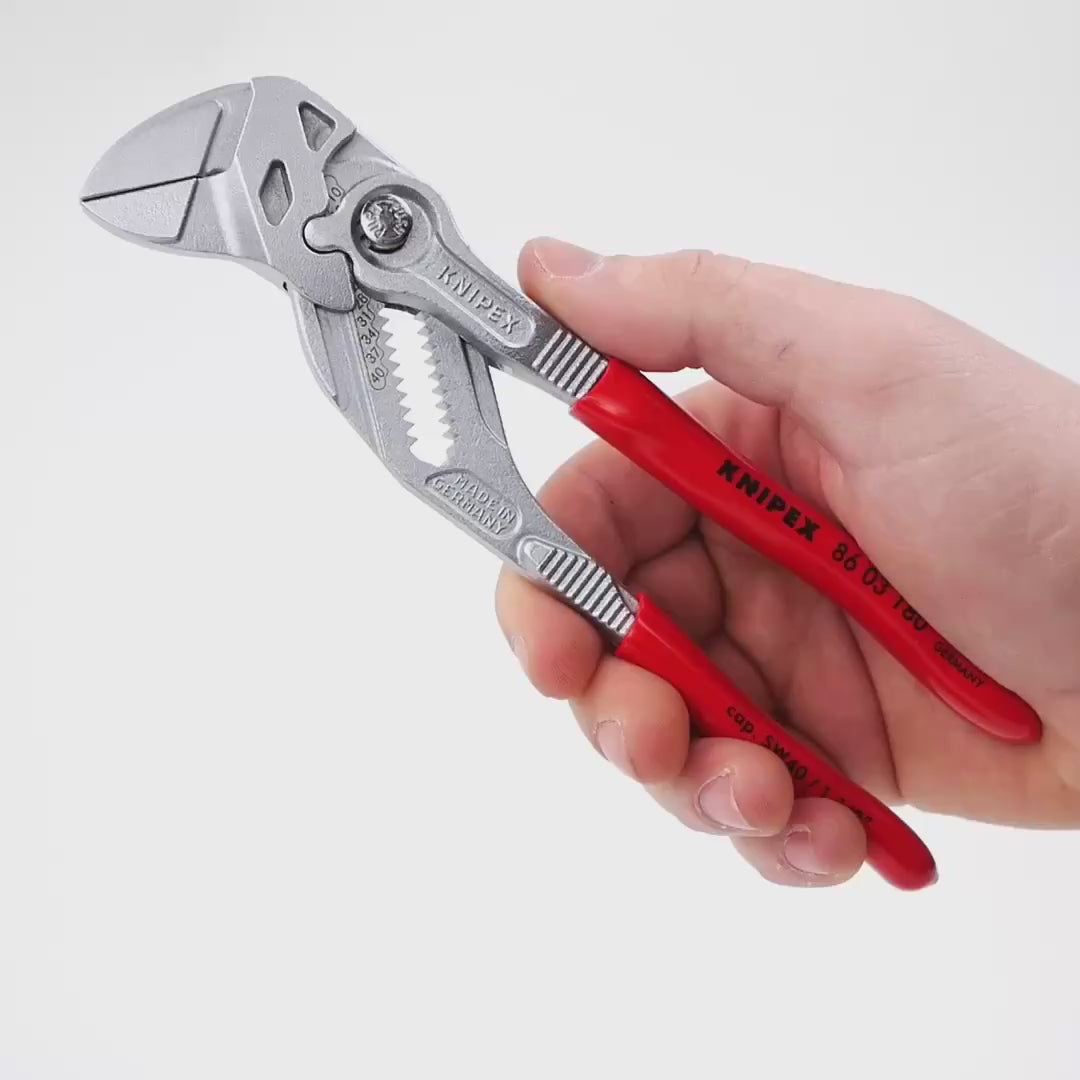 Load video: Knipex 7" Pliers Wrench - Chrome Plastic Grip