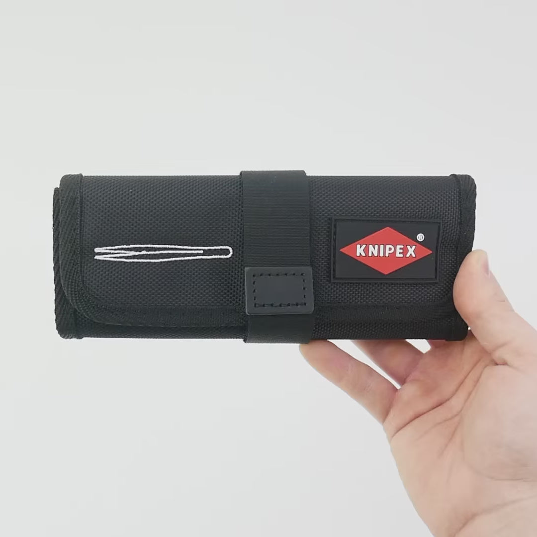 Load video: Knipex ESD Stainless Steel Tweezer Set in Tool Roll, 5 Pieces