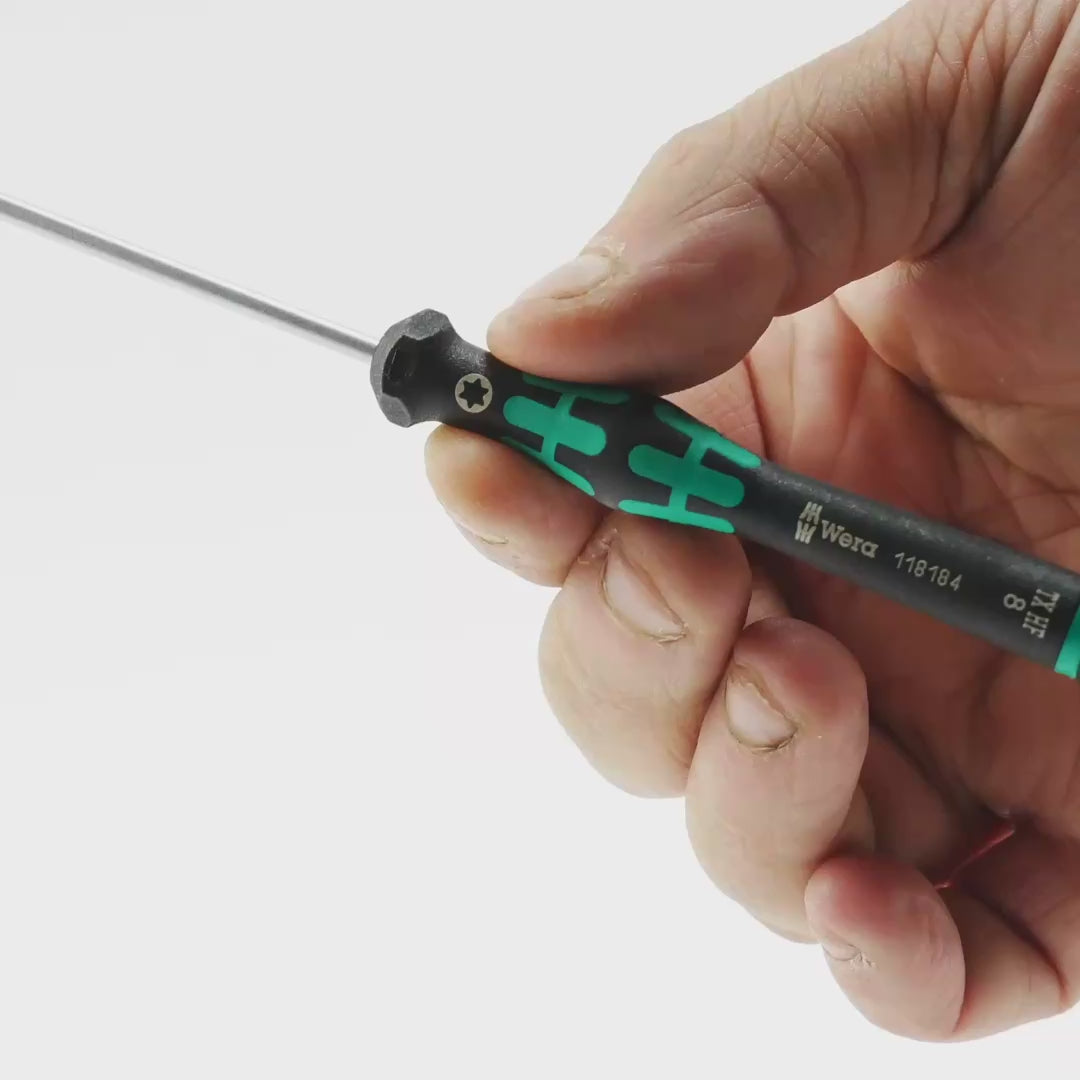 Load video: Wera 118184 T8 x 60mm Kraftform Micro Torx HF Precision Screwdriver
