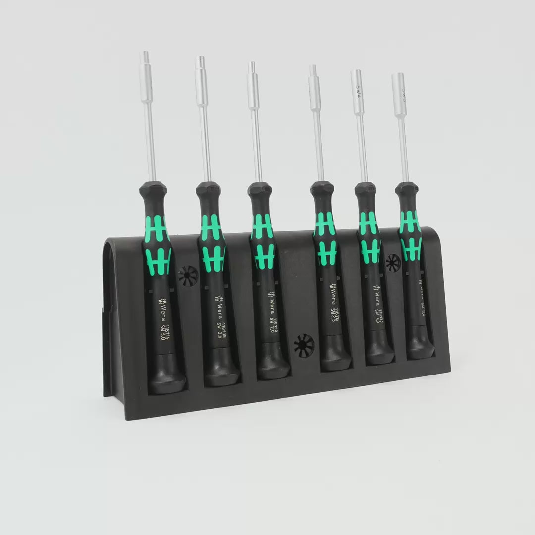 Load video: Wera 118158 Kraftform Micro Metric Precision Nut Driver Set + Rack