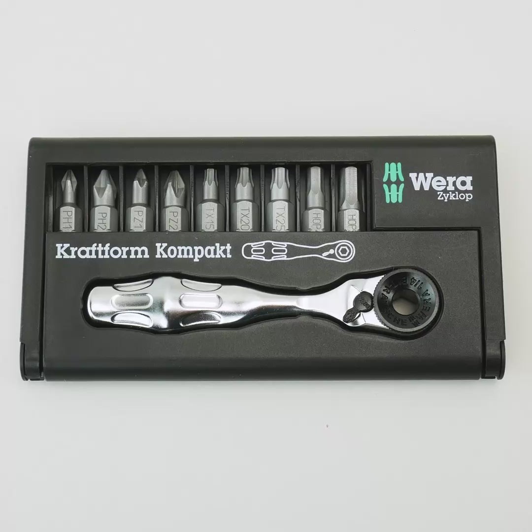 Load video: Wera 073645 9 Bit Ratchet (Zyklop Mini) Set