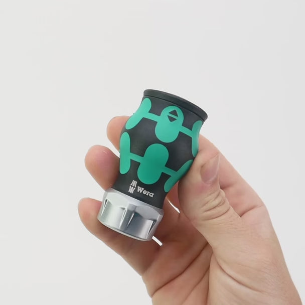 Load video: Wera 008884 Kraftform Kompakt RA 2 Ratcheting Stubby Screwdriver with Bit Storage, 6 Pieces