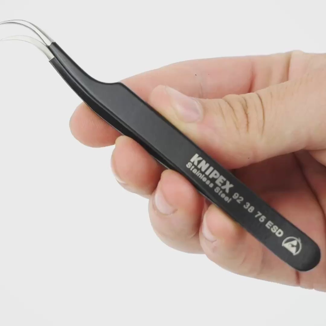 Load video: Knipex Precision ESD Tweezers Needle Point Sickle-shaped