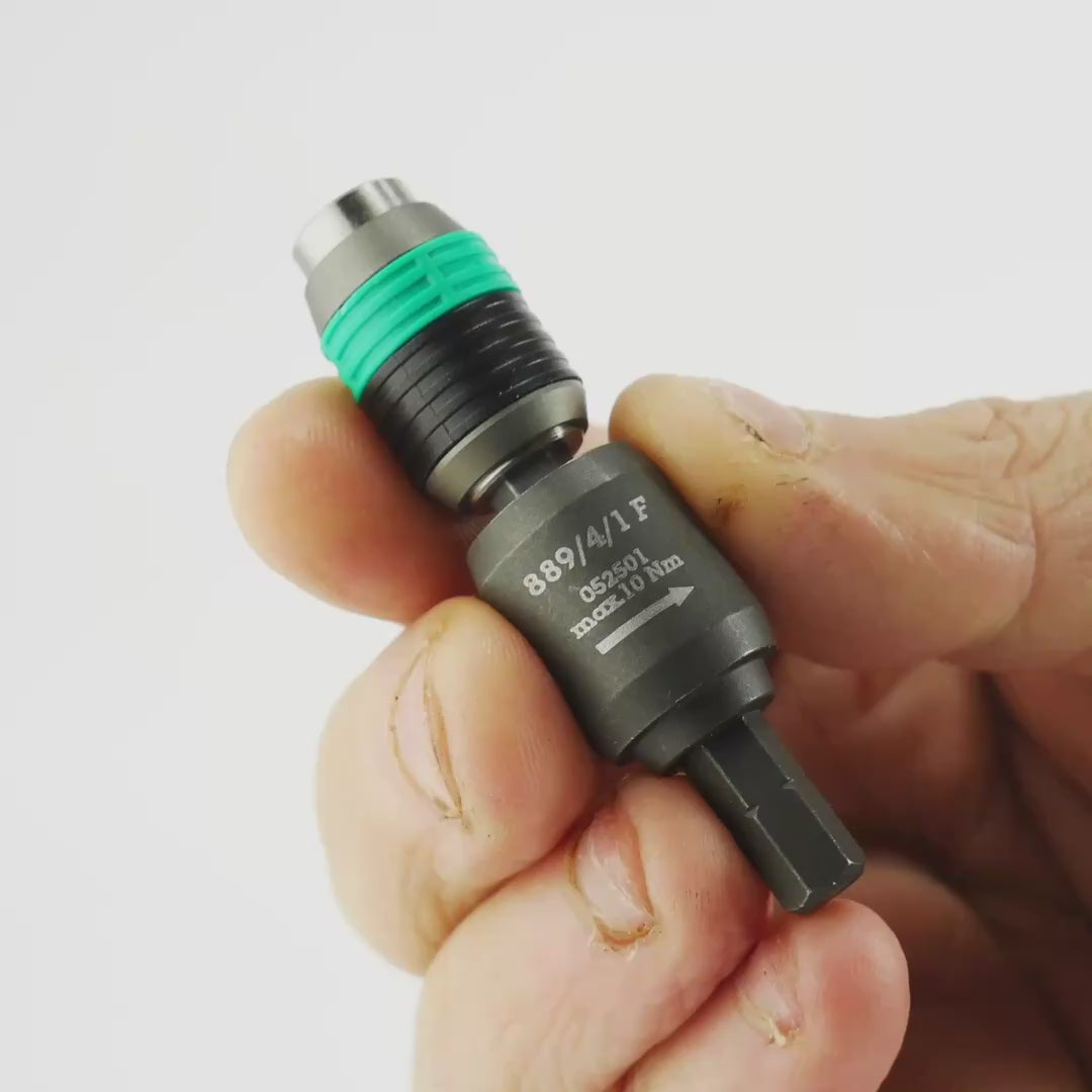 Load video: Wera 052501 Rapidaptor Free Spin Bit Holder for Torque Screwdrivers with Pistol Handle