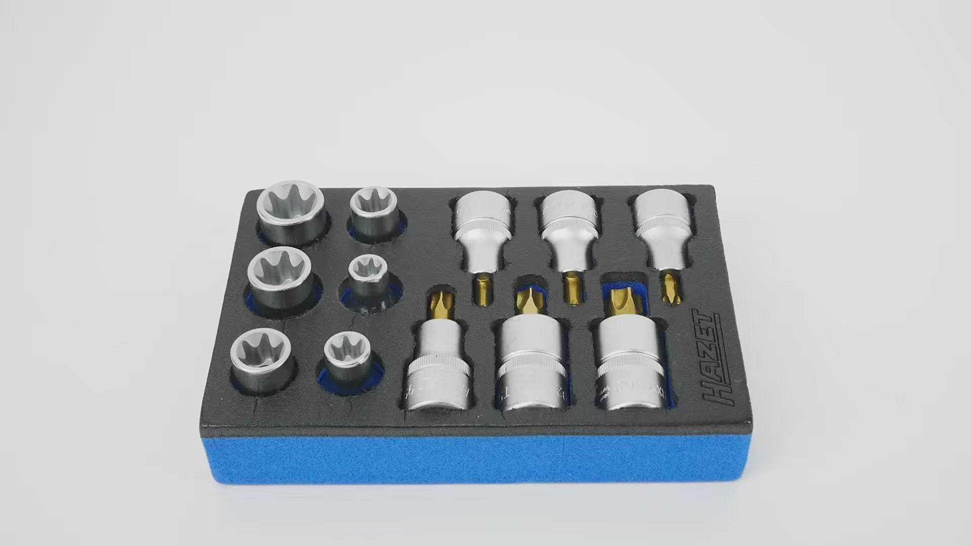 Load video: Hazet 163-245/12 1/2" Internal and External TORX® Socket Set, 12 Pieces