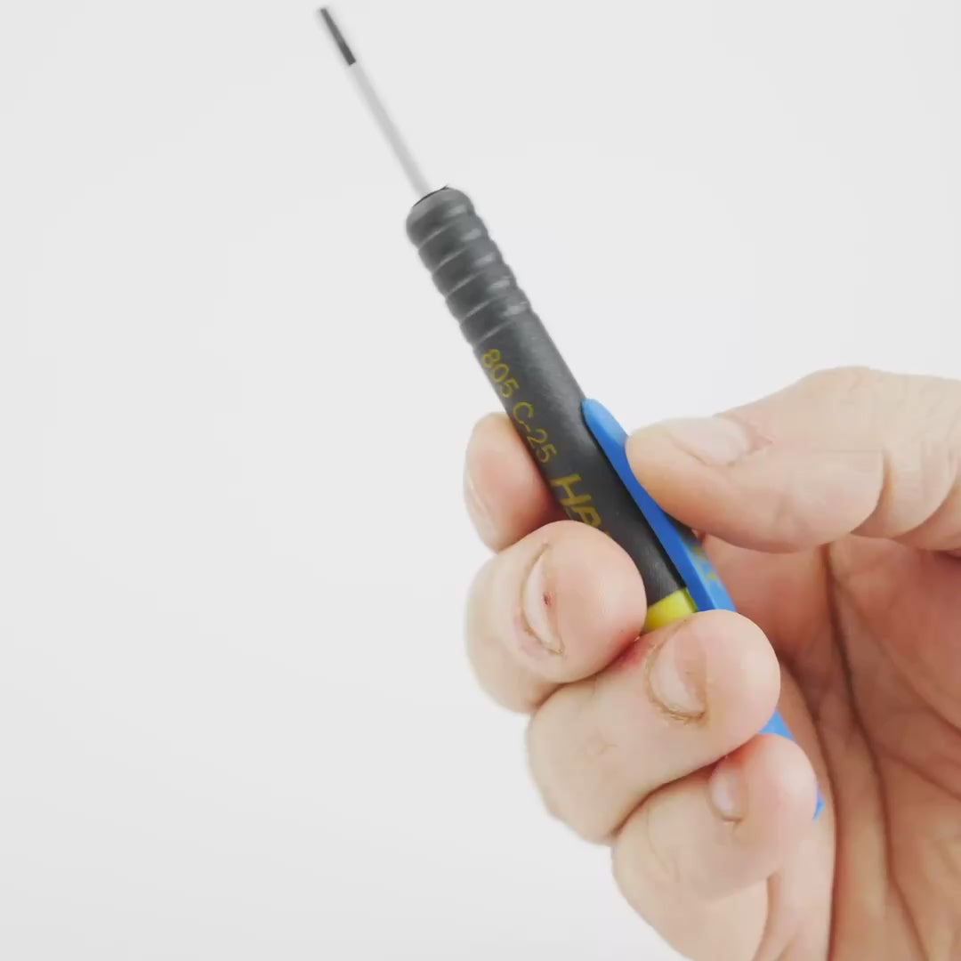 Load video: Hazet 805C-25 2.5 x 30mm Slotted Screwdriver with Pocket Clip