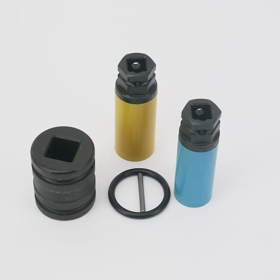 Load video: Hazet 903SLG6/5 17, 19 mm Outside Hexagon Impact Socket Set with 3/4" Drive Adapter, 1/2" Drive, 24 mm Outside Hex Drive, 6 Point