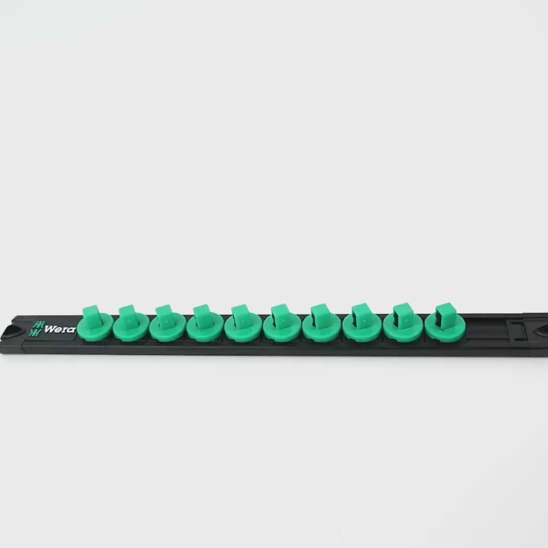 Load video: Wera 136421 Magnetic Socket Strip, 3/8" Square Drive, Empty
