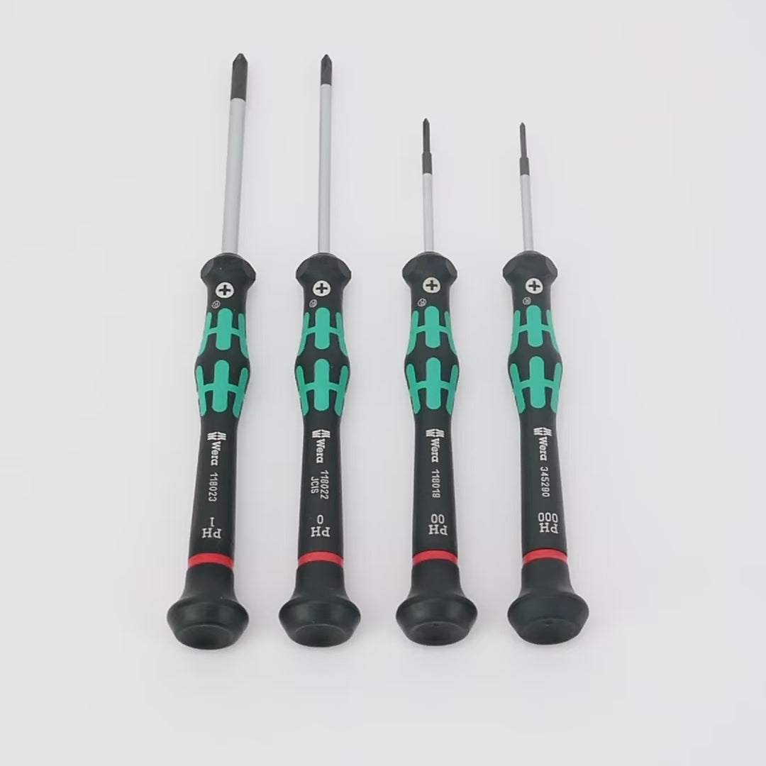Load video: Wera 345260 PH/4 Kraftform Micro Phillips Precision Screwdriver Set