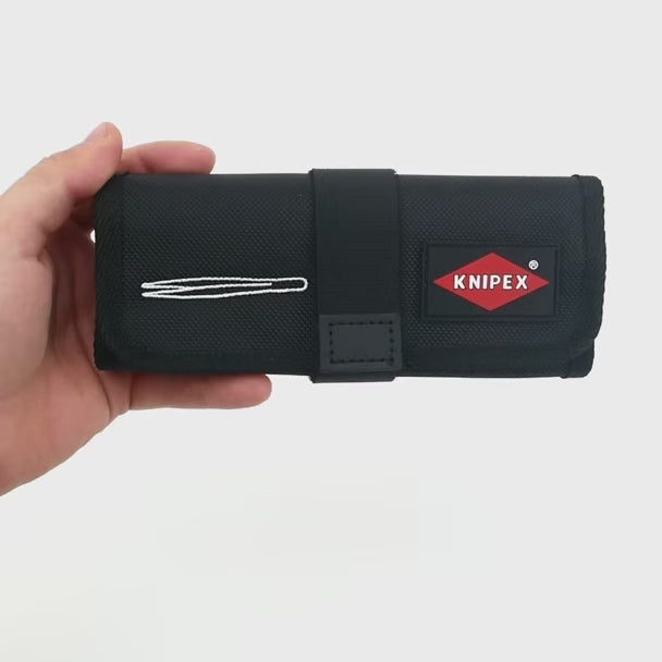 Load video: Knipex SMD Stainless Steel Positioning Tweezer Set in Tool Roll, 5 Pieces