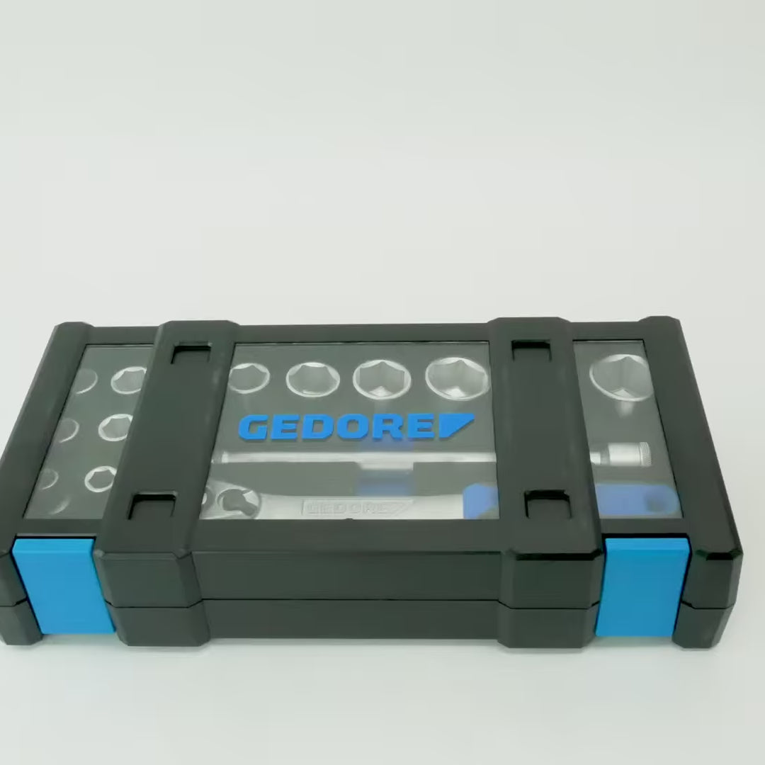 Load video: Gedore 19 DMU-20 Metric Socket Set, 1/2" Drive, 10 - 32 mm, 15 Pieces