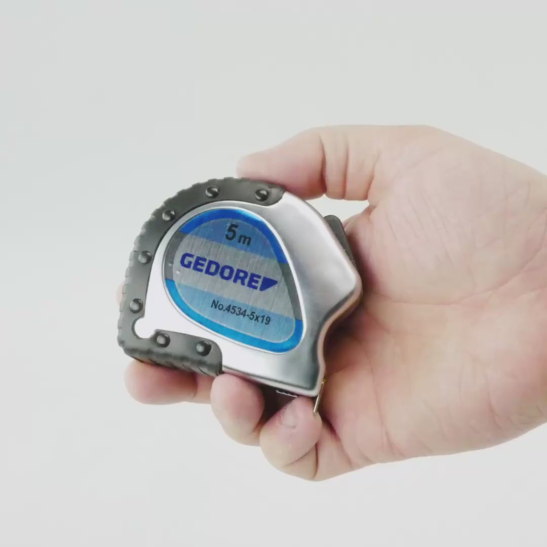 Load video: Gedore 4534-5 Steel tape measure 5 m