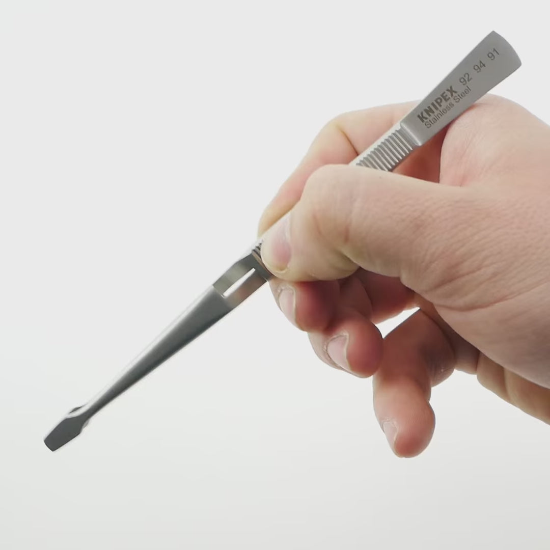 Load video: Knipex Cross-Over Tweezers trapezoidal tips