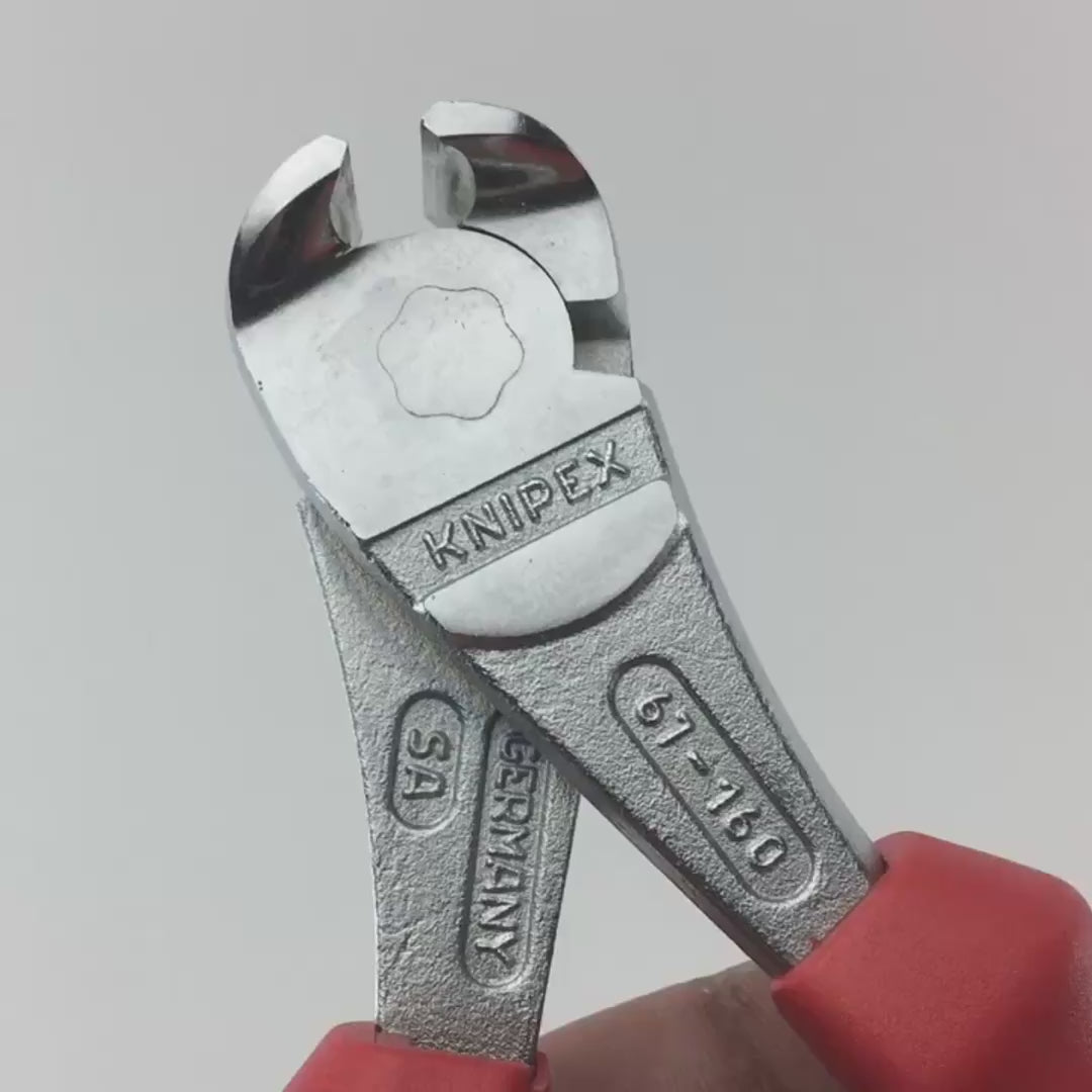 Load video: Knipex 6.3" High Leverage End Cutting Nippers - Chrome w/ MultiGrip